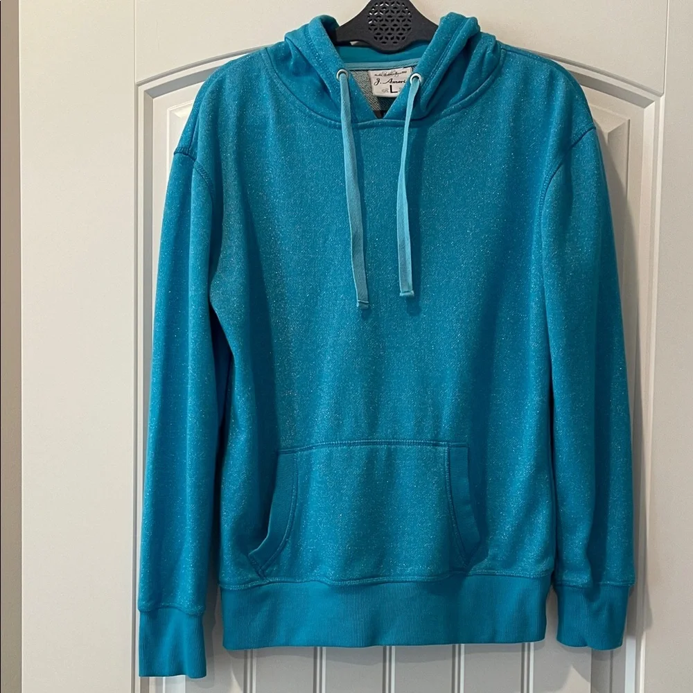 J. America Women's Teal Sparkle Hoodie Sweatshirt‎ Large